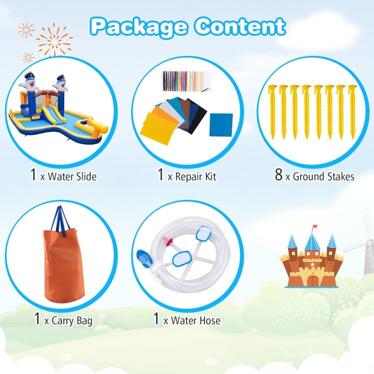 7-In-1 Water Slide Park with Splash Pool and Water Cannon without Blower