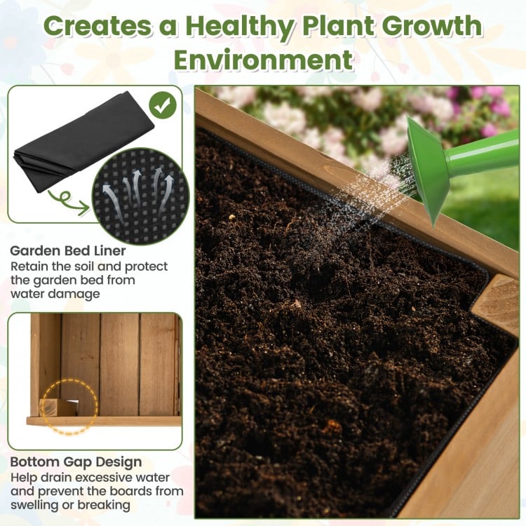 Wooden Raised Garden Bed Mobile Elevated Planter Box with Trellis-Natural