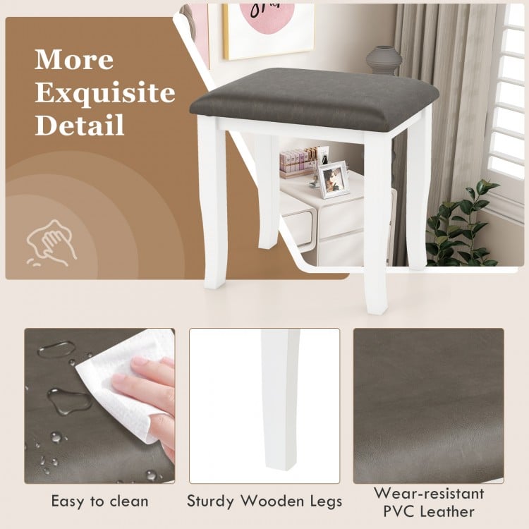 Faux Leather Vanity Stool Chair Set of 2 for Makeup Room and Living Room-Gray and White