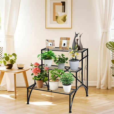3-Tier Metal Plant Rack Garden Shelf in Stair Style 