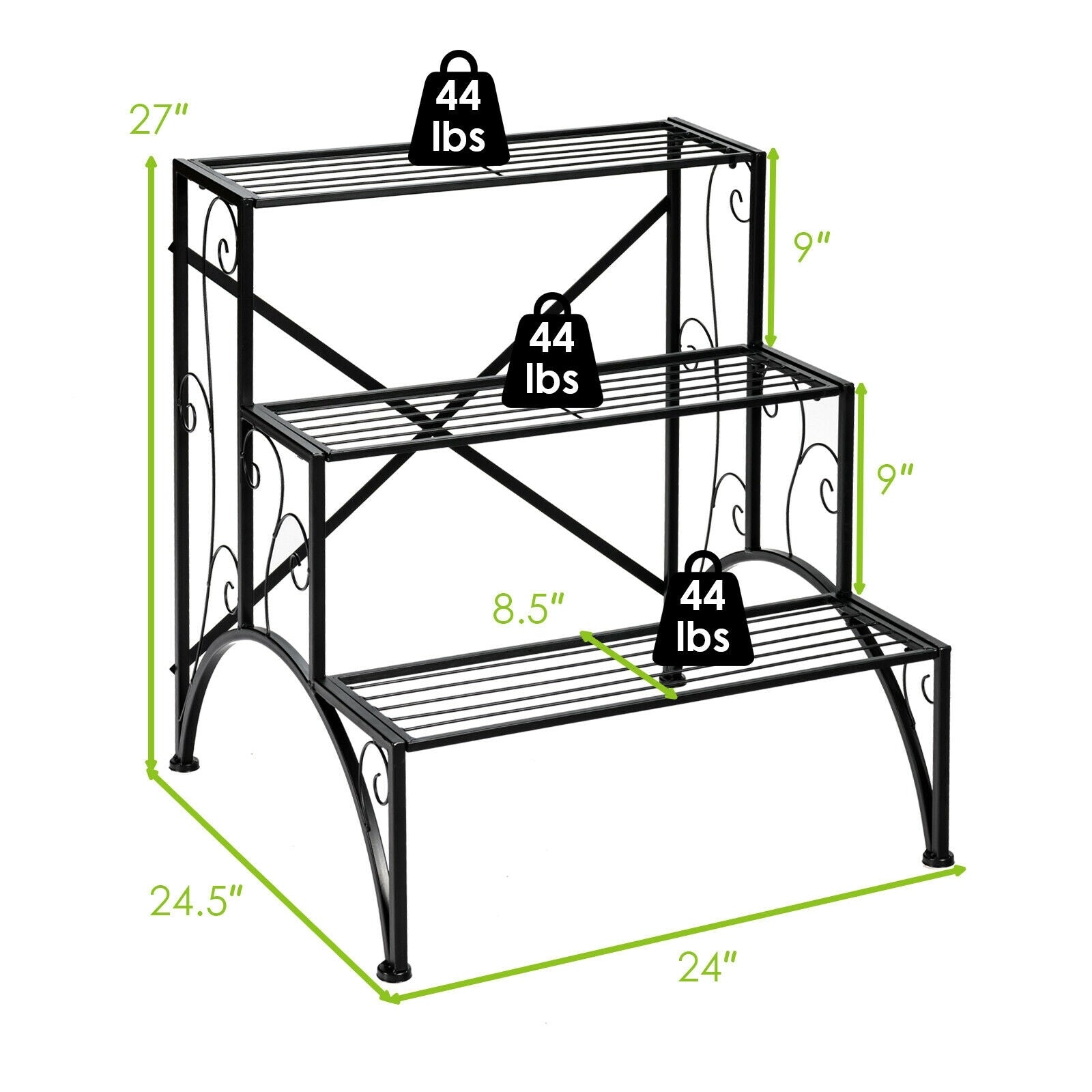 3-Tier Metal Plant Rack Garden Shelf in Stair Style