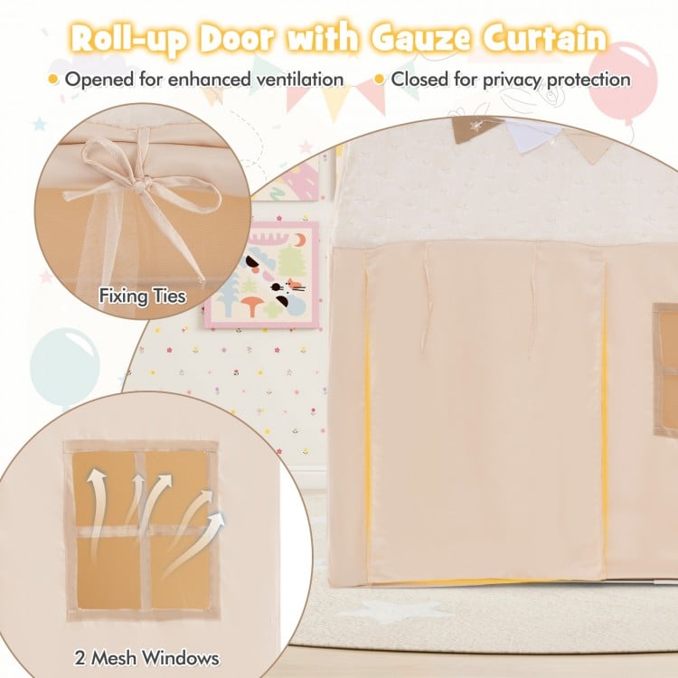 Kids Play Tent Large Playhouse with Glow in the Dark Stars and Mat-Beige