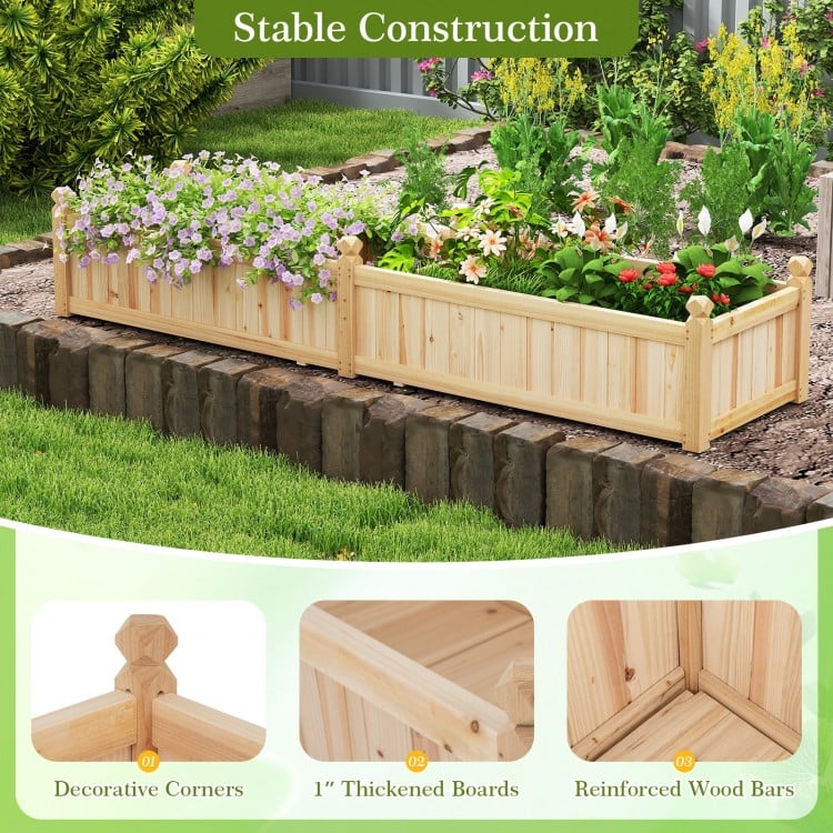 91 x 24 x 16 Inch Divisible Planter Box with Corner Drainage and Non-woven Liner for Growing Vegetables-Natural