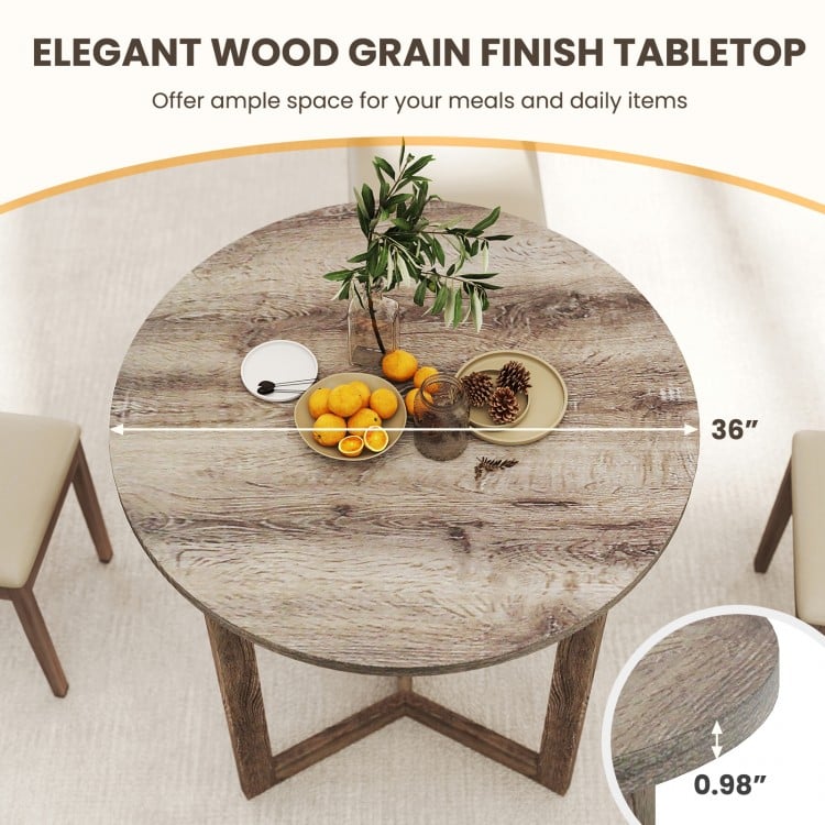 36 Inch Round Wood Dining Table for 2-4 People with Wing-shaped Pedestal Base-Grey