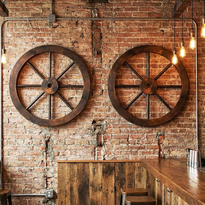 24-Inch Decorative Wooden Wagon Wheel – Carbonized Solid Fir Wood (Set of 2 or 4)
