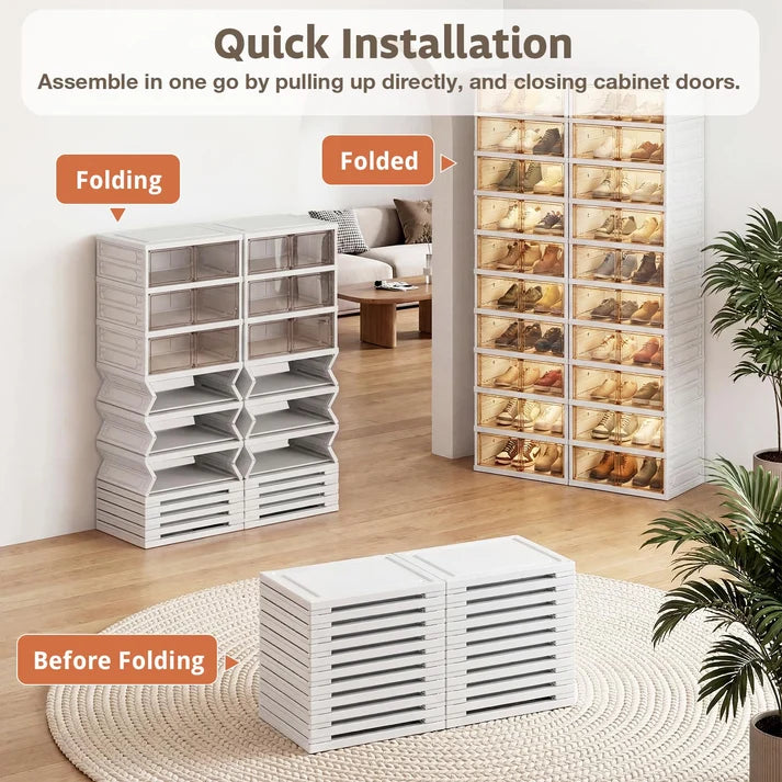 2-Pack 10-Tier Foldable Shoe Rack Organizer – 40 Pairs, Stackable Storage Cabinet with Clear Doors