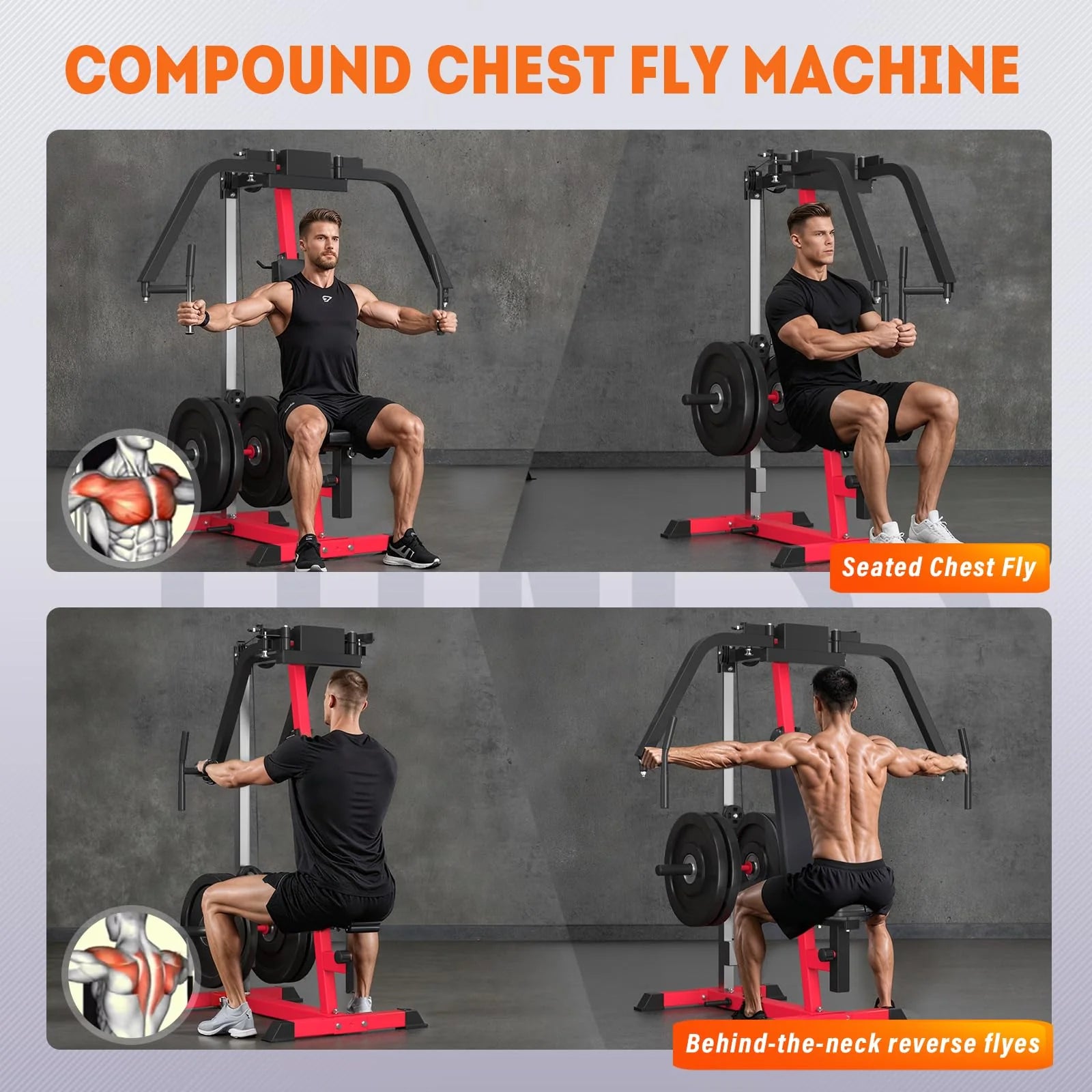 YODOLLA Adjustable Chest Fly & Reverse Delt Machine – PEC Deck Upper Body Trainer (Black/Red)