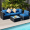 5 Pieces Cushioned Patio Rattan Furniture Set with Glass Table-Navy