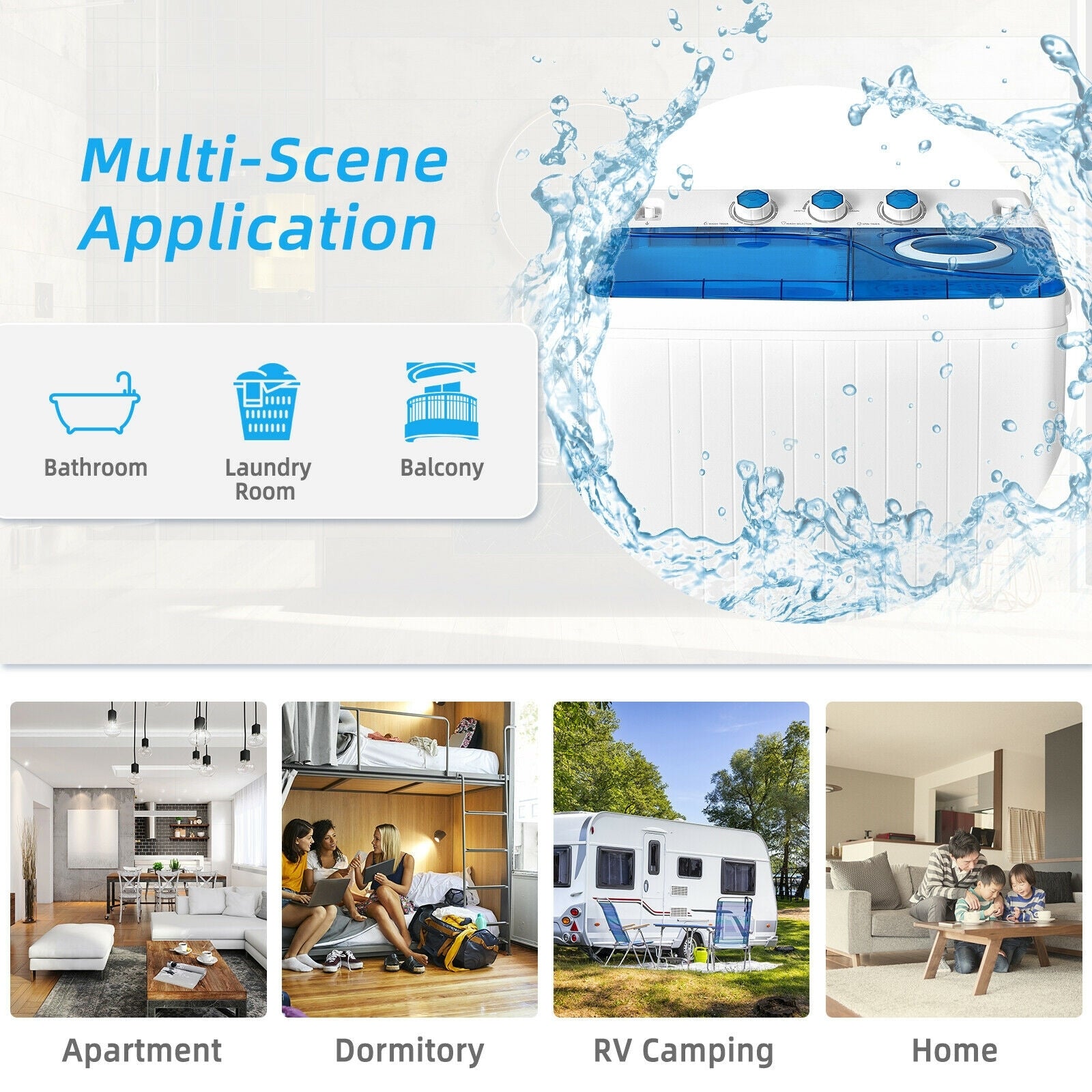 26lbs Portable Semi-Automatic Twin Tub Washing Machine with Drain Pump-Blue 