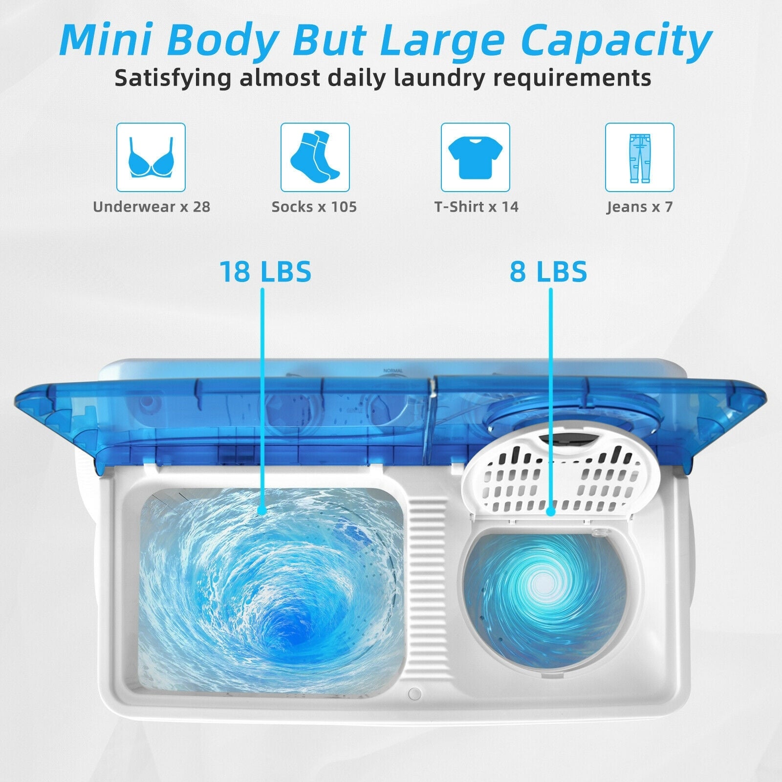 26lbs Portable Semi-Automatic Twin Tub Washing Machine with Drain Pump-Blue