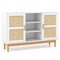48 Inch Sideboard Buffet Cabinet Floor Storage Cabinet with 2 Bamboo Woven Doors-White