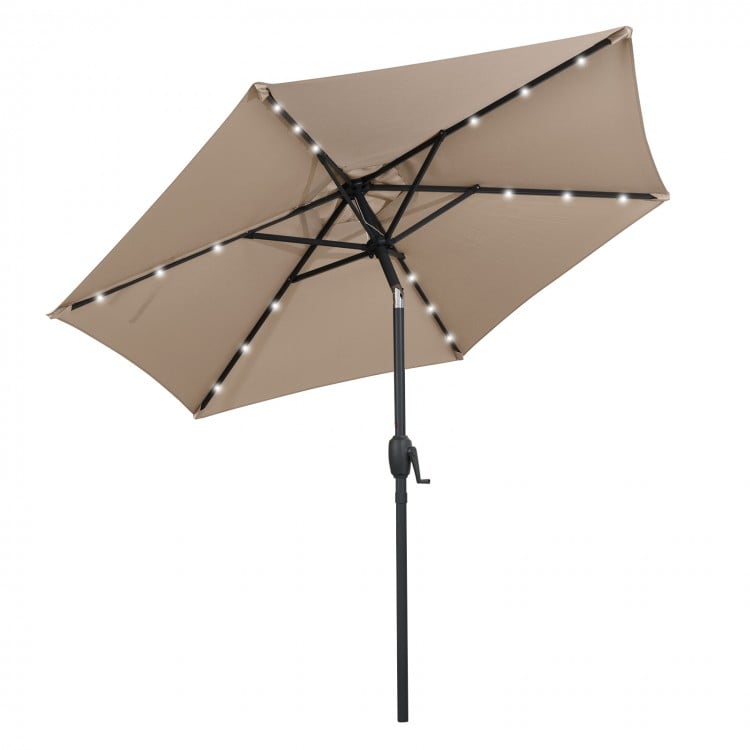 7.5 Feet Solar Powered Patio Umbrella with LED Lights and Crank Handle-Beige