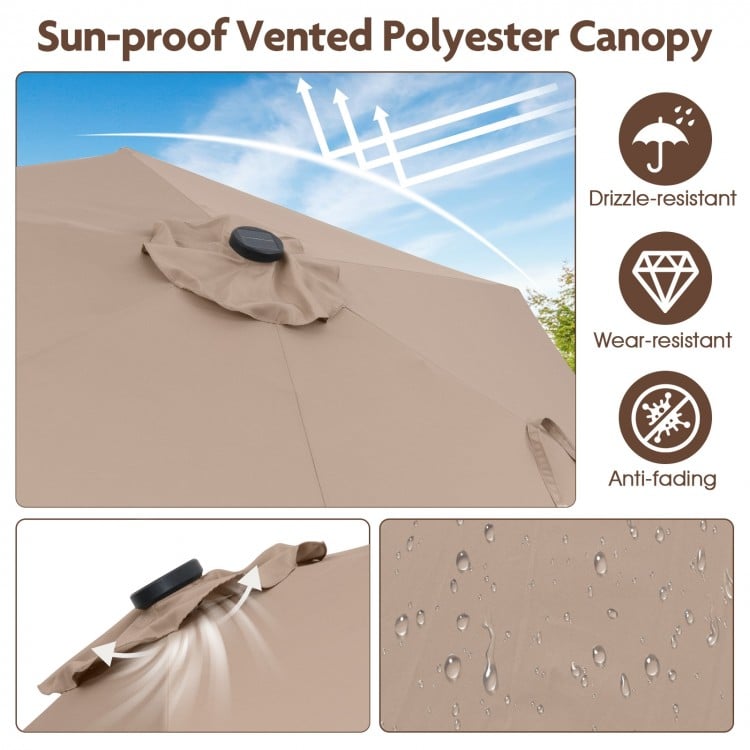 7.5 Feet Solar Powered Patio Umbrella with LED Lights and Crank Handle-Beige