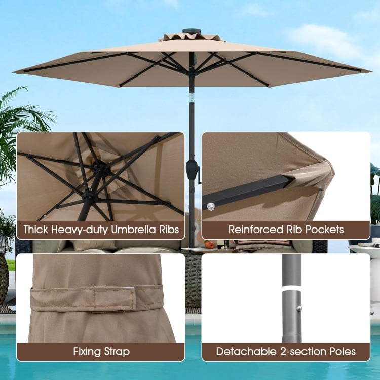 7.5 Feet Solar Powered Patio Umbrella with LED Lights and Crank Handle-Beige