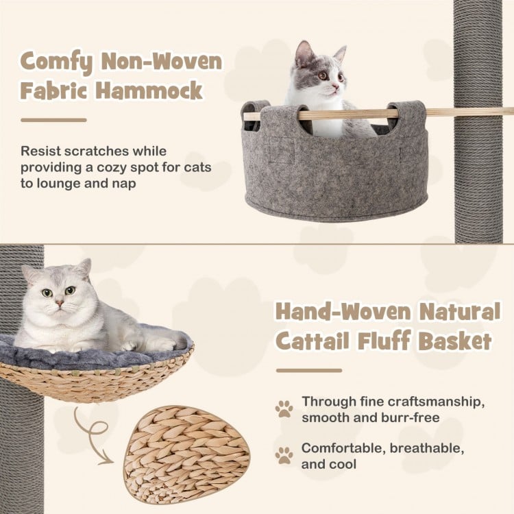 Floor to Ceiling Cat Tree with 93 Inch-107 Inch Adjustable Height-Gray