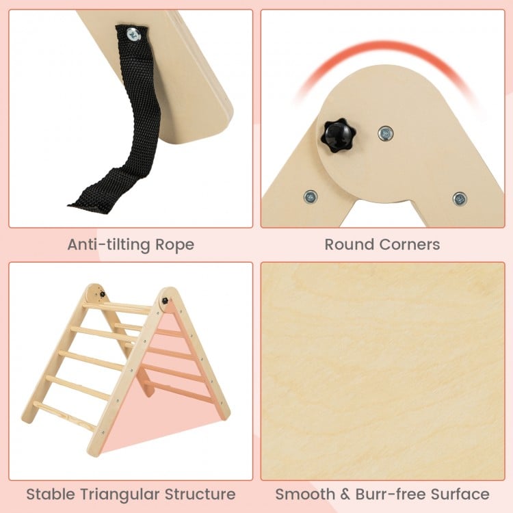 3-in-1 Climbing Set Foldable and Adjustable Kids Triangle Set-Natural