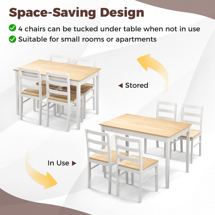 5-Piece Wooden Dining Set with Rectangular Table and 4 Chairs-Natural