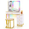 Vanity Table Set with RGB LED Lights and Wireless Charging Station-White