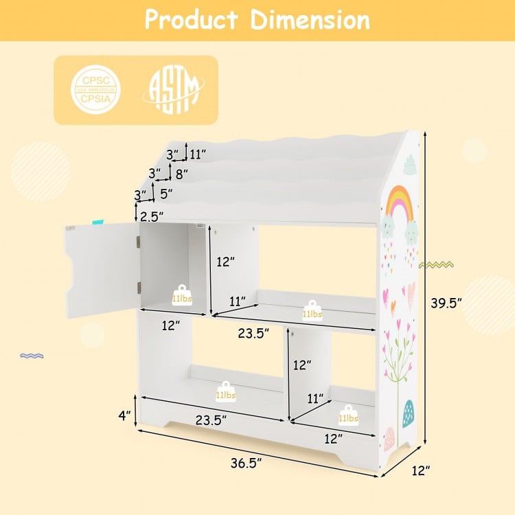 Kids Toy Storage Organizer with Book Shelf and Storage Cabinet-White