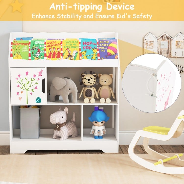Kids Toy Storage Organizer with Book Shelf and Storage Cabinet-White