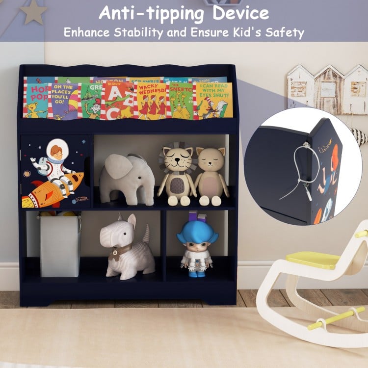 Kids Toy Storage Organizer with Book Shelf and Storage Cabinet-Navy