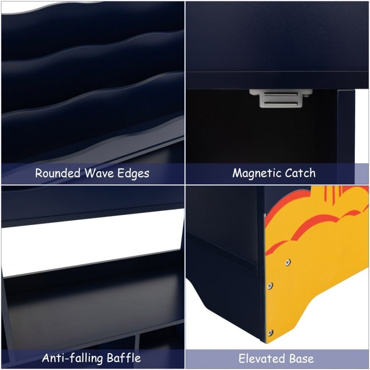 Kids Toy Storage Organizer with Book Shelf and Storage Cabinet-Navy