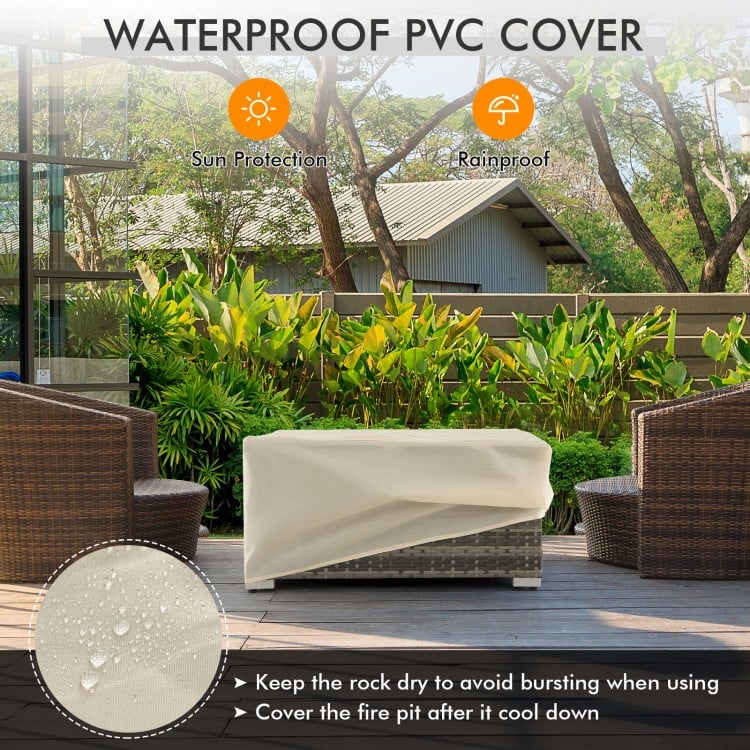 32 Inch x 20 Inch Propane Rattan Fire Pit Table Set with Side Table Tank and Cover