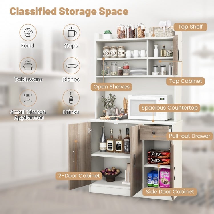 71 Inch Kitchen Pantry Storage Cabinet Buffet Sideboard with Built-in Charge Station-White