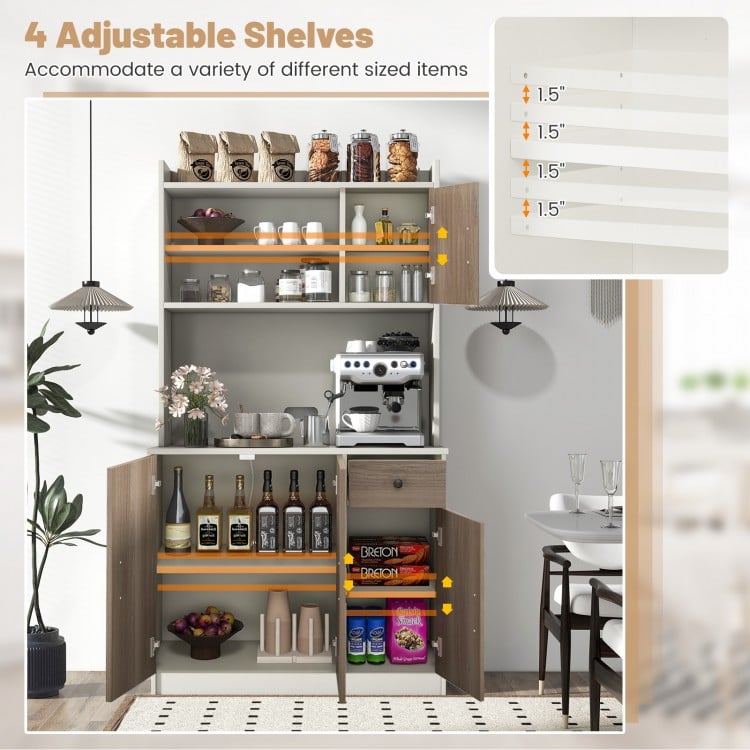71 Inch Kitchen Pantry Storage Cabinet Buffet Sideboard with Built-in Charge Station-White