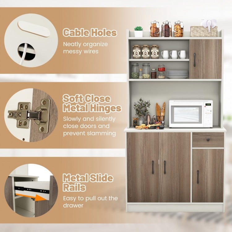 71 Inch Kitchen Pantry Storage Cabinet Buffet Sideboard with Built-in Charge Station-White