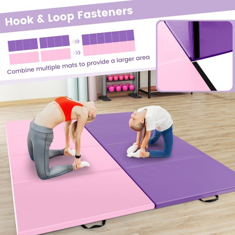 4-Panel PU Leather Folding Exercise Mat with Carrying Handles-Purple