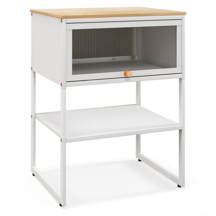 Nightstand with Flip up Door Storage Shelf-White
