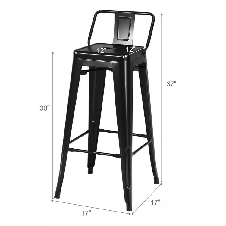 30 Inch Set of 4 Metal Counter Height Barstools with Low Back and Rubber Feet-Black
