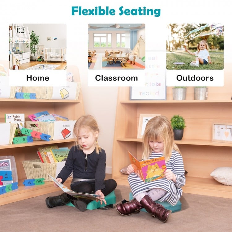 6 Pieces Multifunctional Hexagon Toddler Floor Cushions Classroom Seating with Handles-Blue