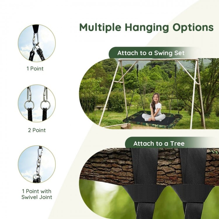 60 Inches Platform Tree Swing Outdoor with  2 Hanging Straps-Camouflage