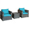 3 Pcs Patio Rattan Furniture Bistro Sofa Set with Cushioned-Turquoise