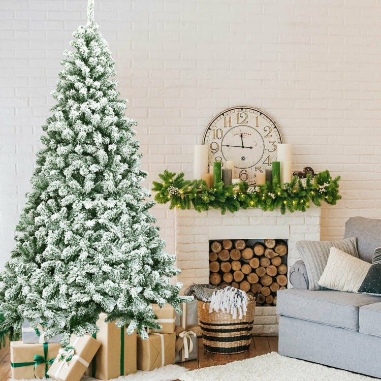 7.5 Feet Snow Flocked Artificial Christmas Tree Hinged with 1346 Tip and Foldable Base
