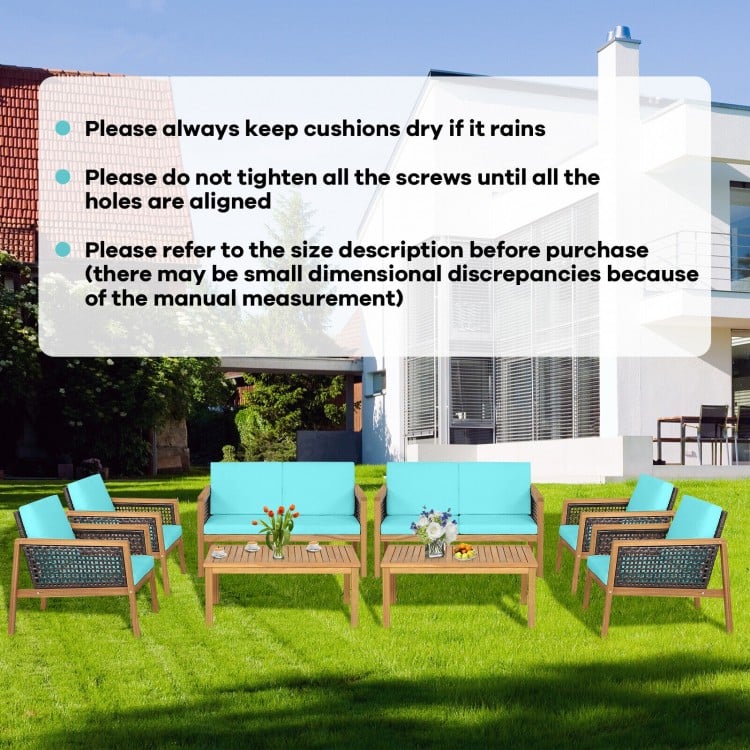 4 Pieces Patio Rattan Furniture Set with Removable Cushions-Turquoise