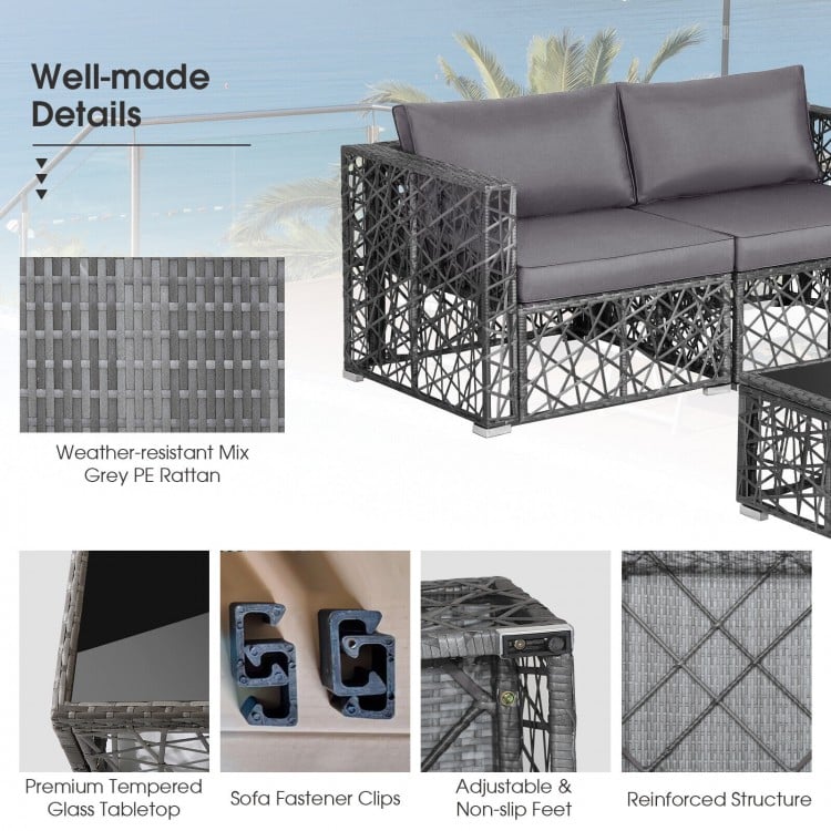 5 Pieces Patio PE Rattan Wicker Sofa Furniture Set-Gray