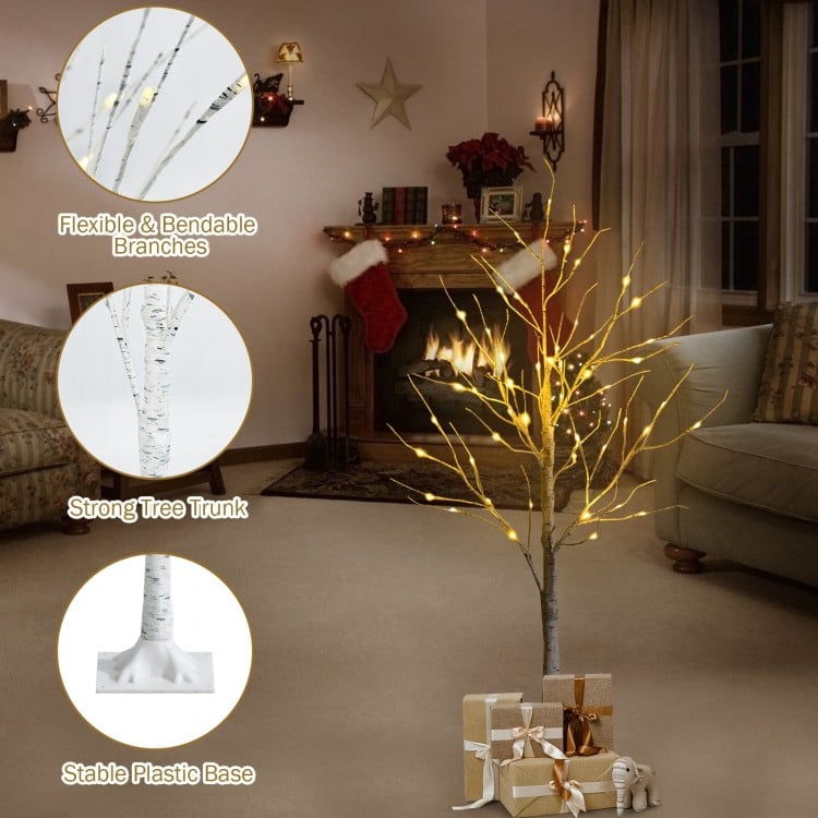 4 feet Pre-lit White Twig Birch Tree for Christmas Holiday with LED Lights