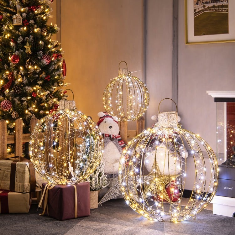 3 Pack Christmas LED Light Balls with Cable Ties and 6 Stakes