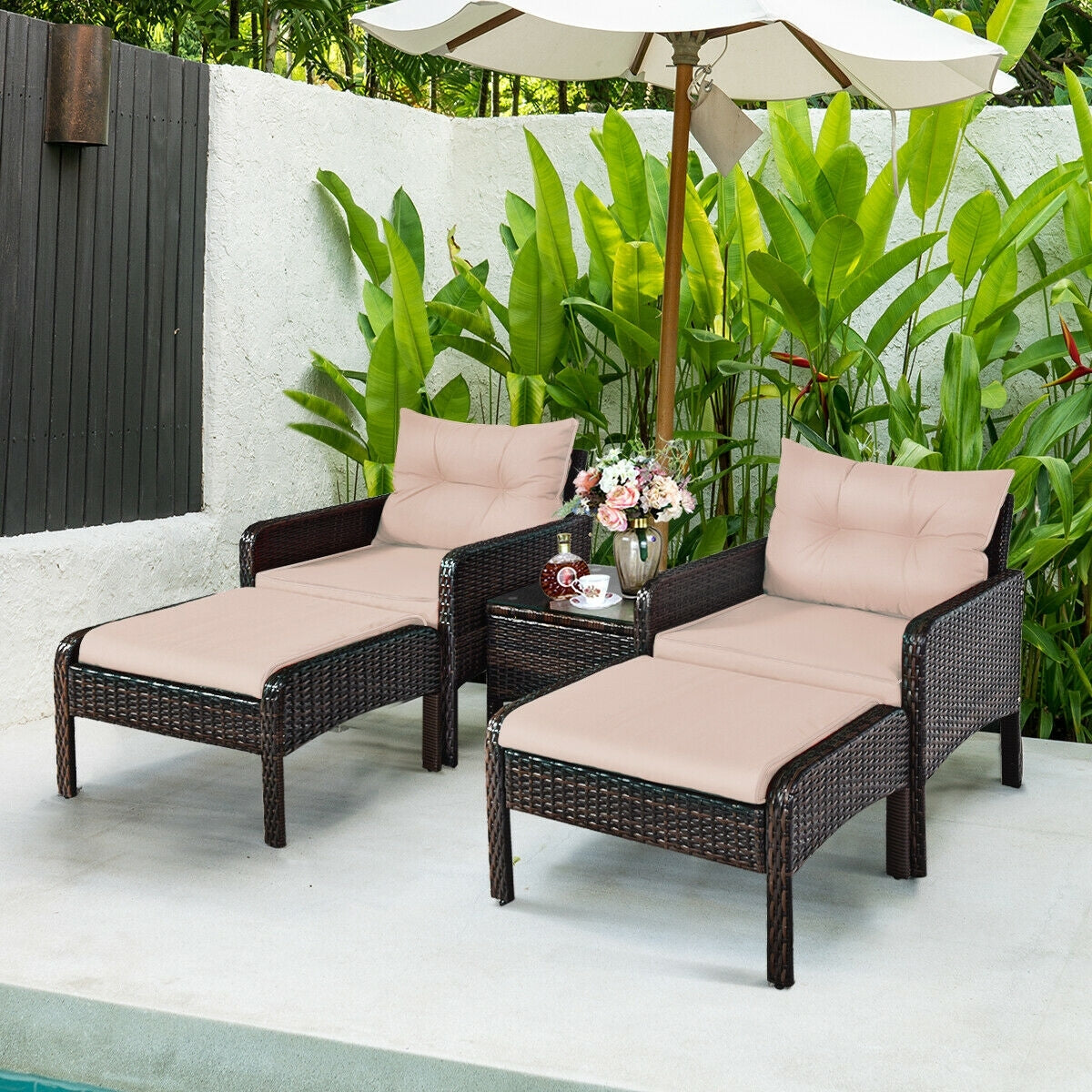 5 Pcs Patio Rattan Wicker Sofa Furniture Set