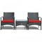 3 Pieces Patio Wicker Rattan Furniture Set with Cushion for Lawn Backyard-Red