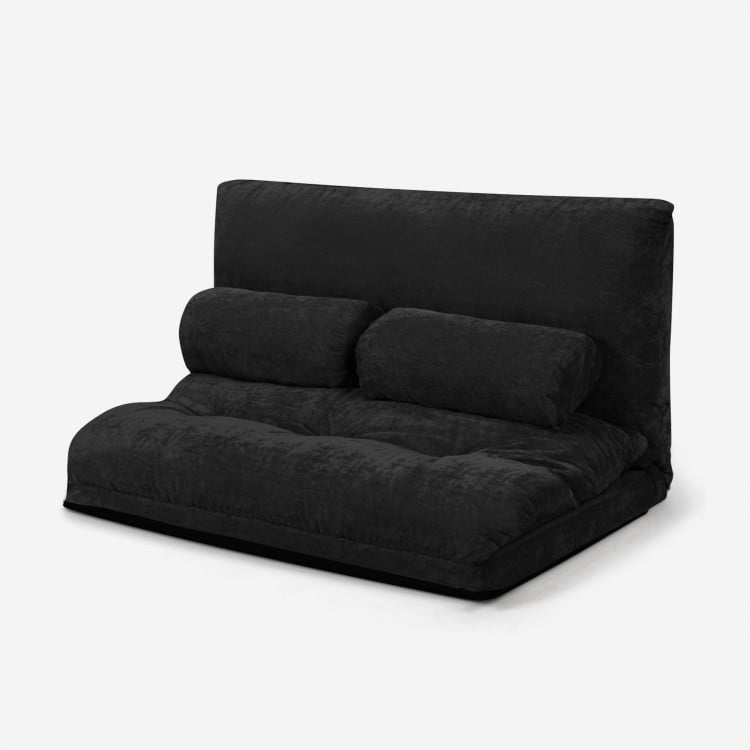 6-Position Adjustable Sleeper Lounge Couch with 2 Pillows-Black