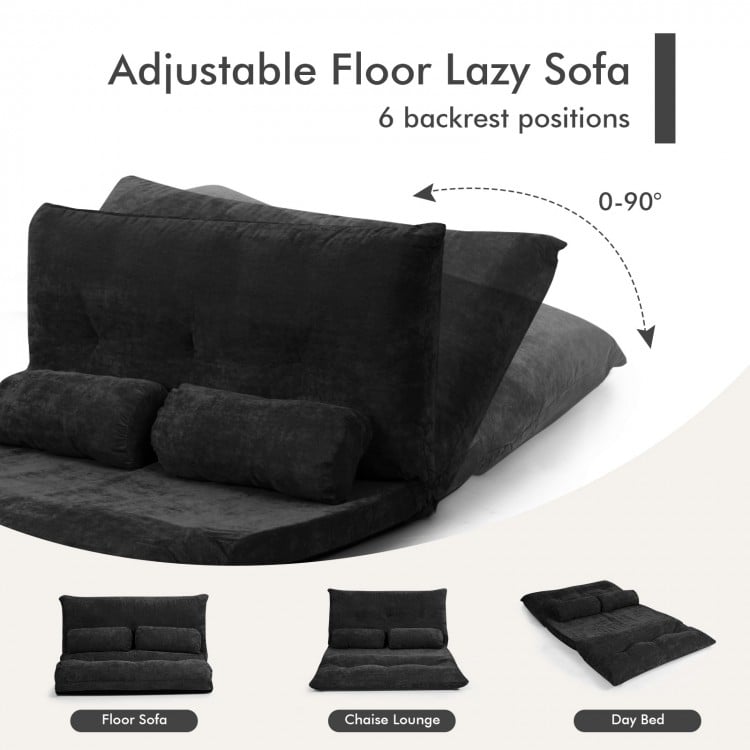 6-Position Adjustable Sleeper Lounge Couch with 2 Pillows-Black