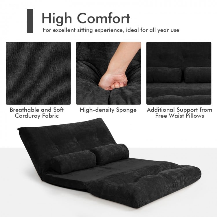 6-Position Adjustable Sleeper Lounge Couch with 2 Pillows-Black