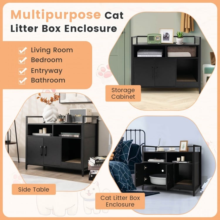 Hidden Cat Washroom with Double Doors and Scratch Cardboard-Black