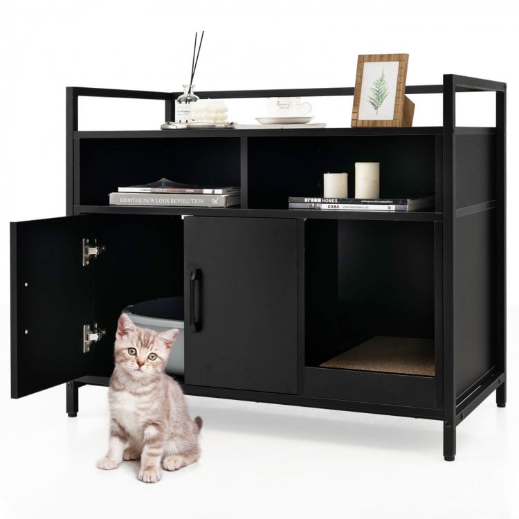 Hidden Cat Washroom with Double Doors and Scratch Cardboard-Black