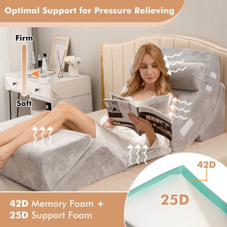 6 Pieces Orthopedic Bed Wedge Pillow Set for Back Neck Leg-Gray