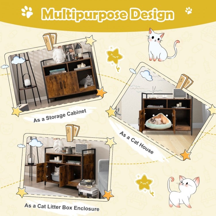 Hidden Cat Washroom with Double Doors and Scratch Cardboard-Coffee